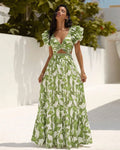 Set Tropical Vert — Maillot Volanté & Jupe Maxi