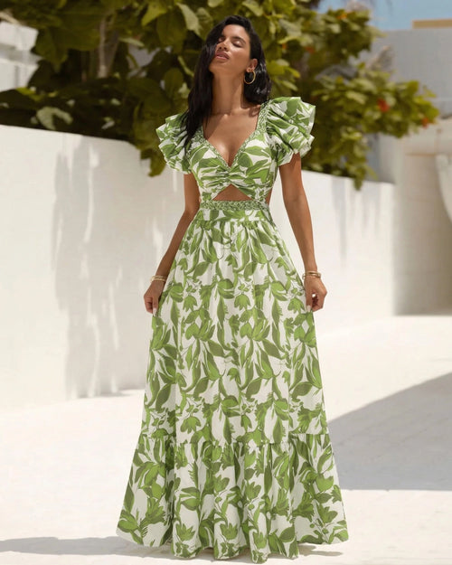 Set Tropical Vert — Maillot Volanté & Jupe Maxi