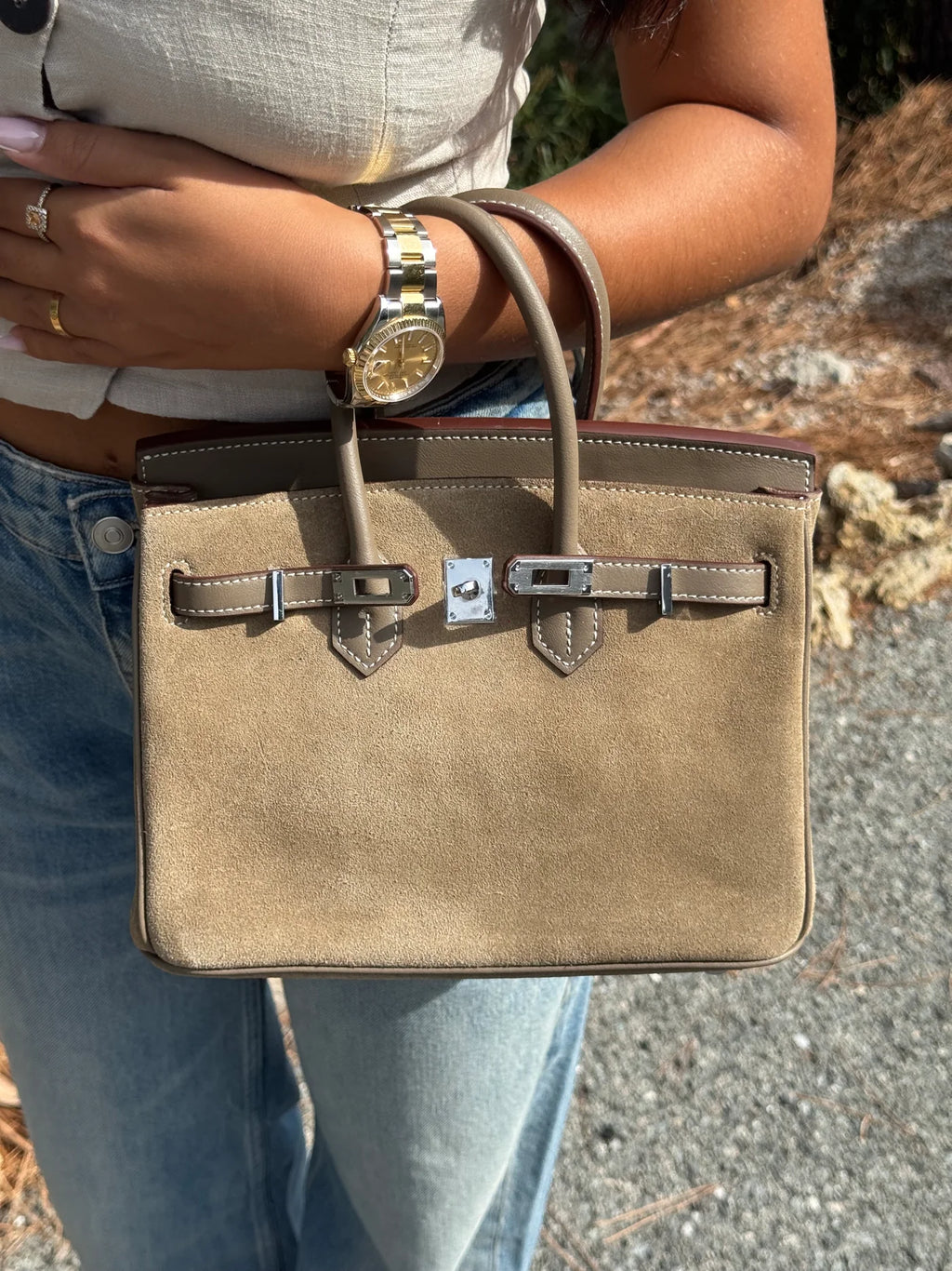 Sac Boston daim taupe